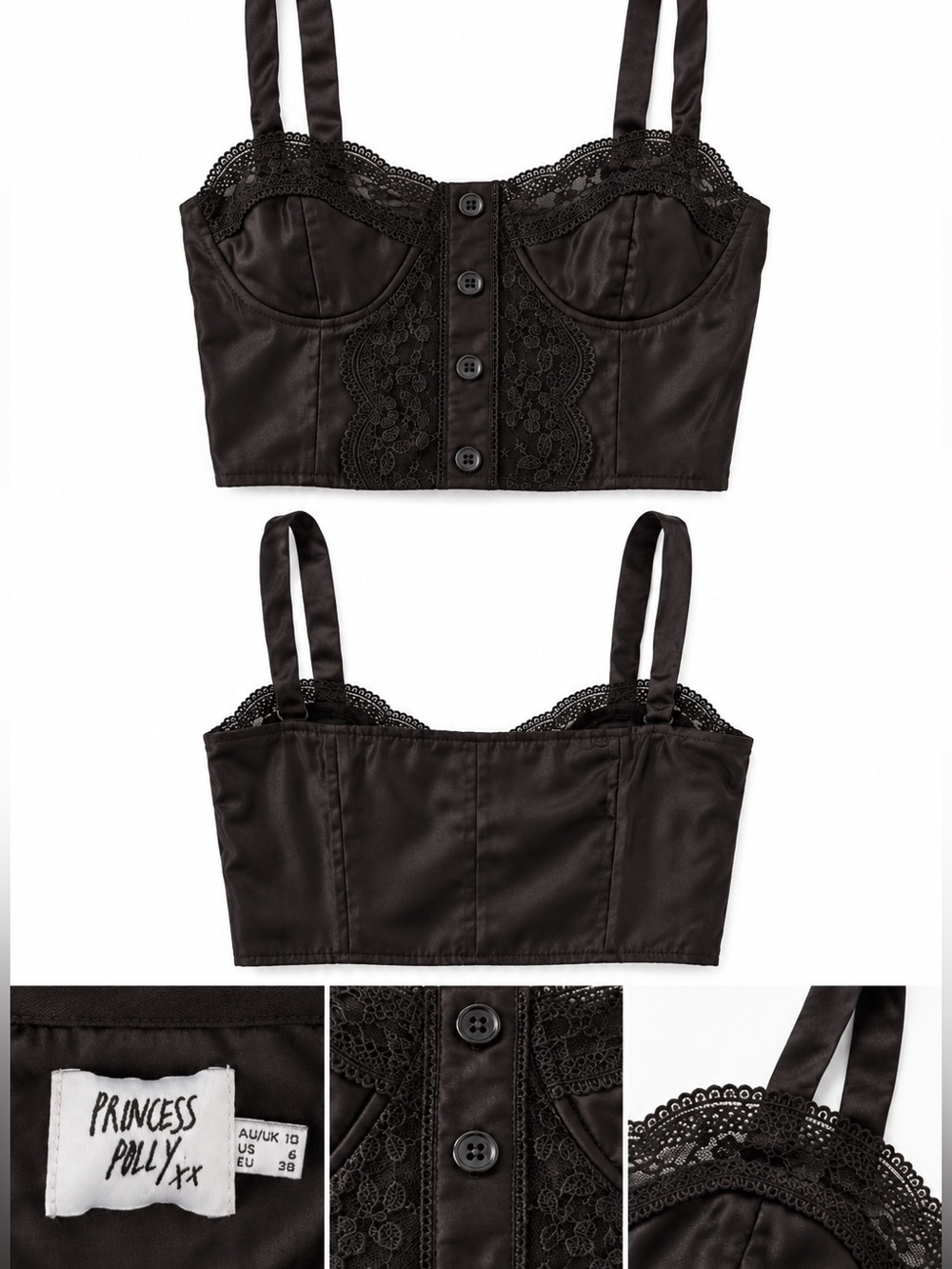 Princess Polly Black Satin Lace Corset Bralette